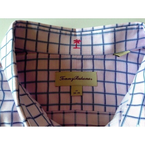 Tommy Bahama Shirt Men's 17 34/35 Pink Blue Check Button Down Business Casual - Picture 4 of 5